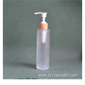 wholesale Frost 150ml 100ml glass bottle with bamboo wooden lotion sprayer pump Customized Made Cosmetic packaging